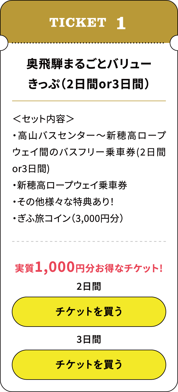 奥飛騨まるごとバリューきっぷ（2日間or3日間）
