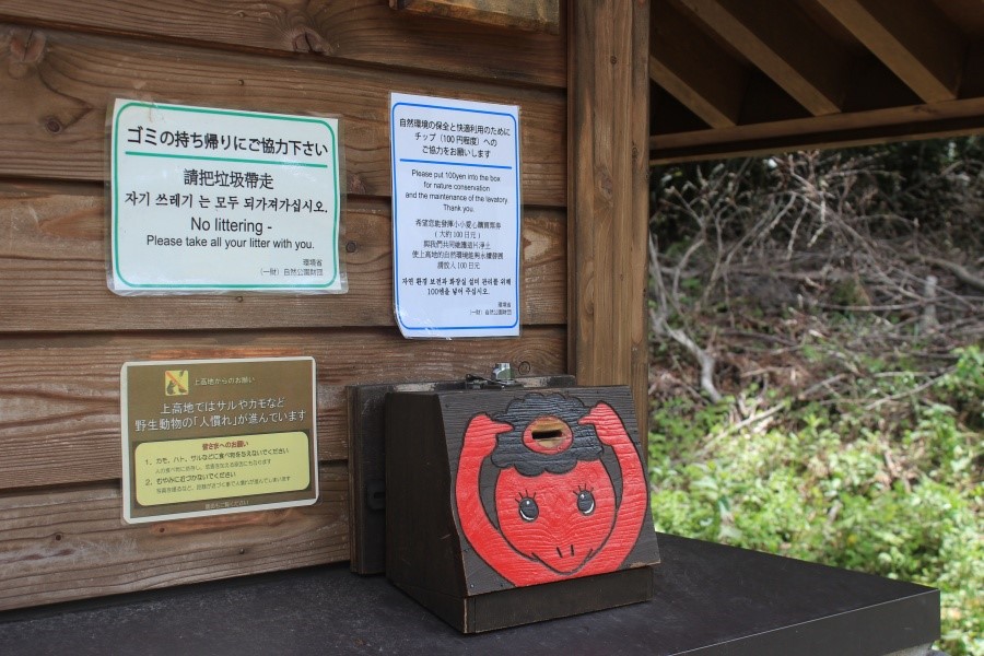 使用洗手間前先將一百日圓投進河童木箱中即可