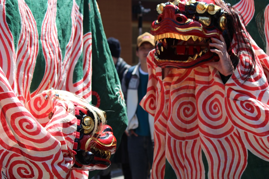 獅子在奉納祭典期間還會四處出沒在街道上嚇小孩XD