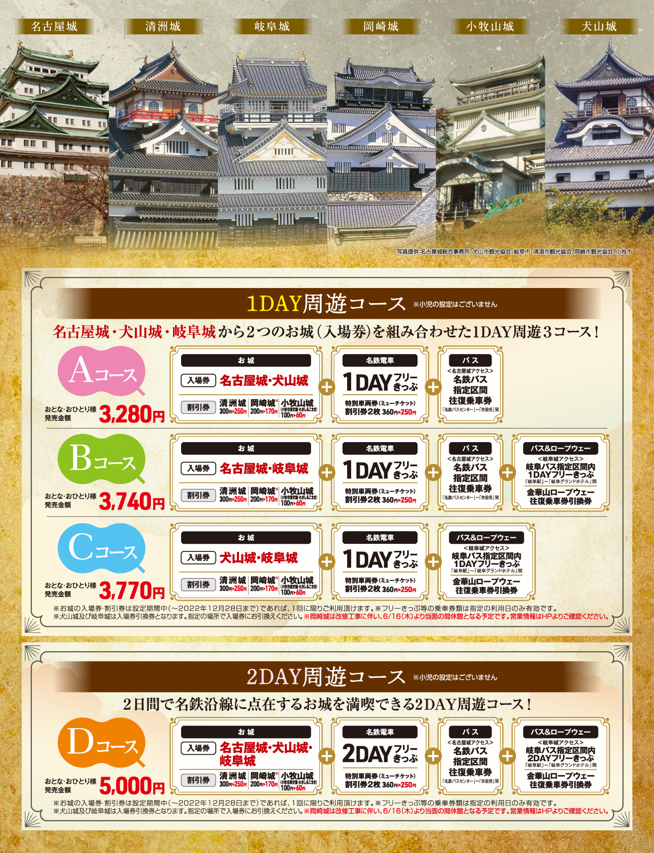 名鉄 お城めぐりきっぷ 沿線まち歩き でんしゃ旅 おトクなきっぷ 名古屋鉄道