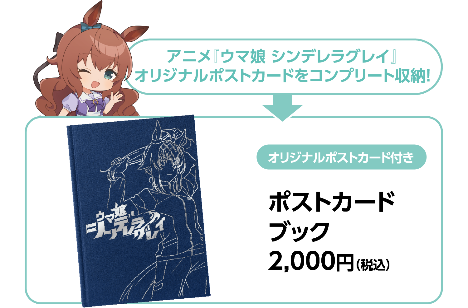 アニメ『ウマ娘 シンデレラグレイ』オリジナルポストカードをコンプリート収納！オリジナルポストカード付きポストカードブック 2,000円（税込）
