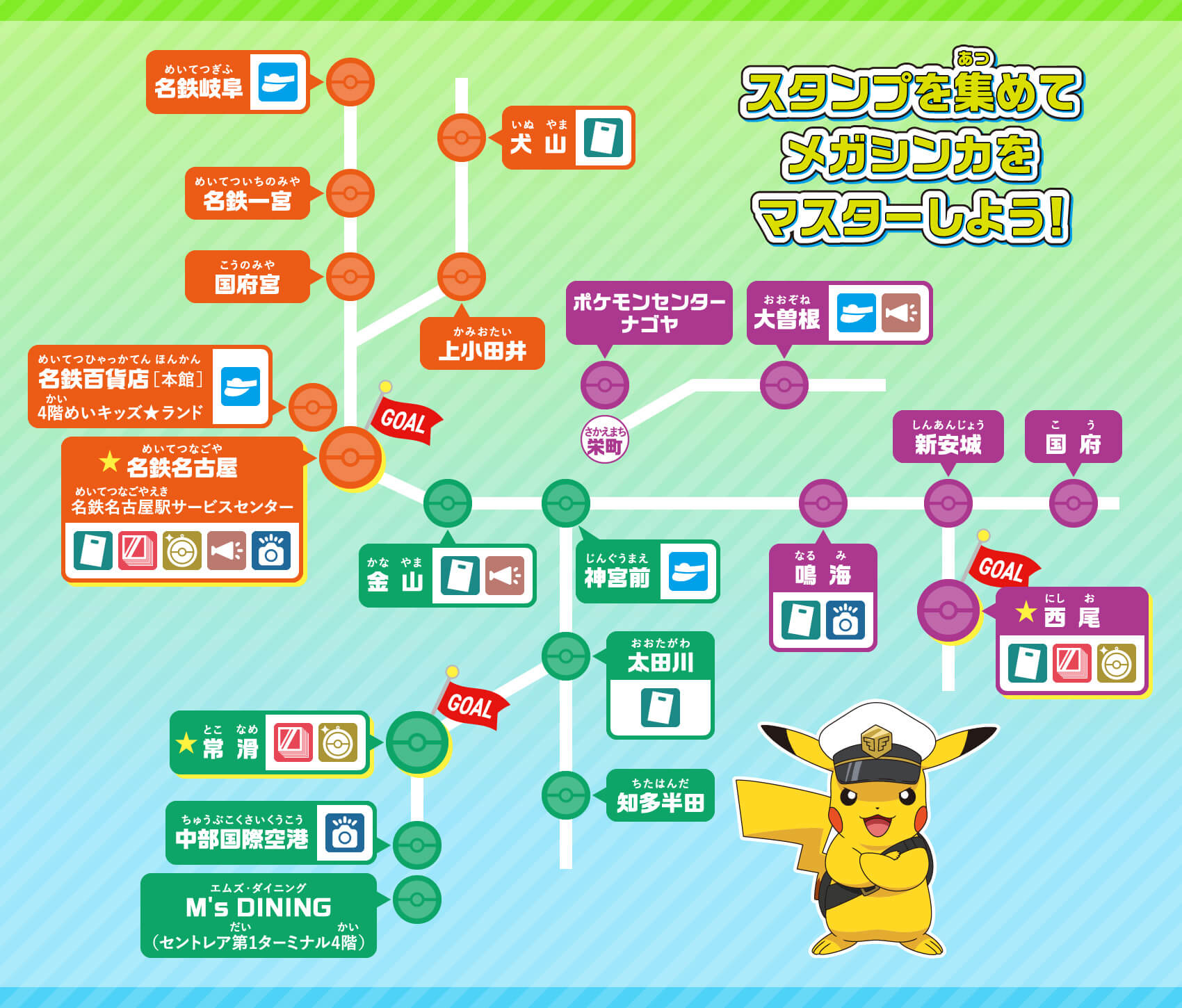 スタンプ設置駅の路線図