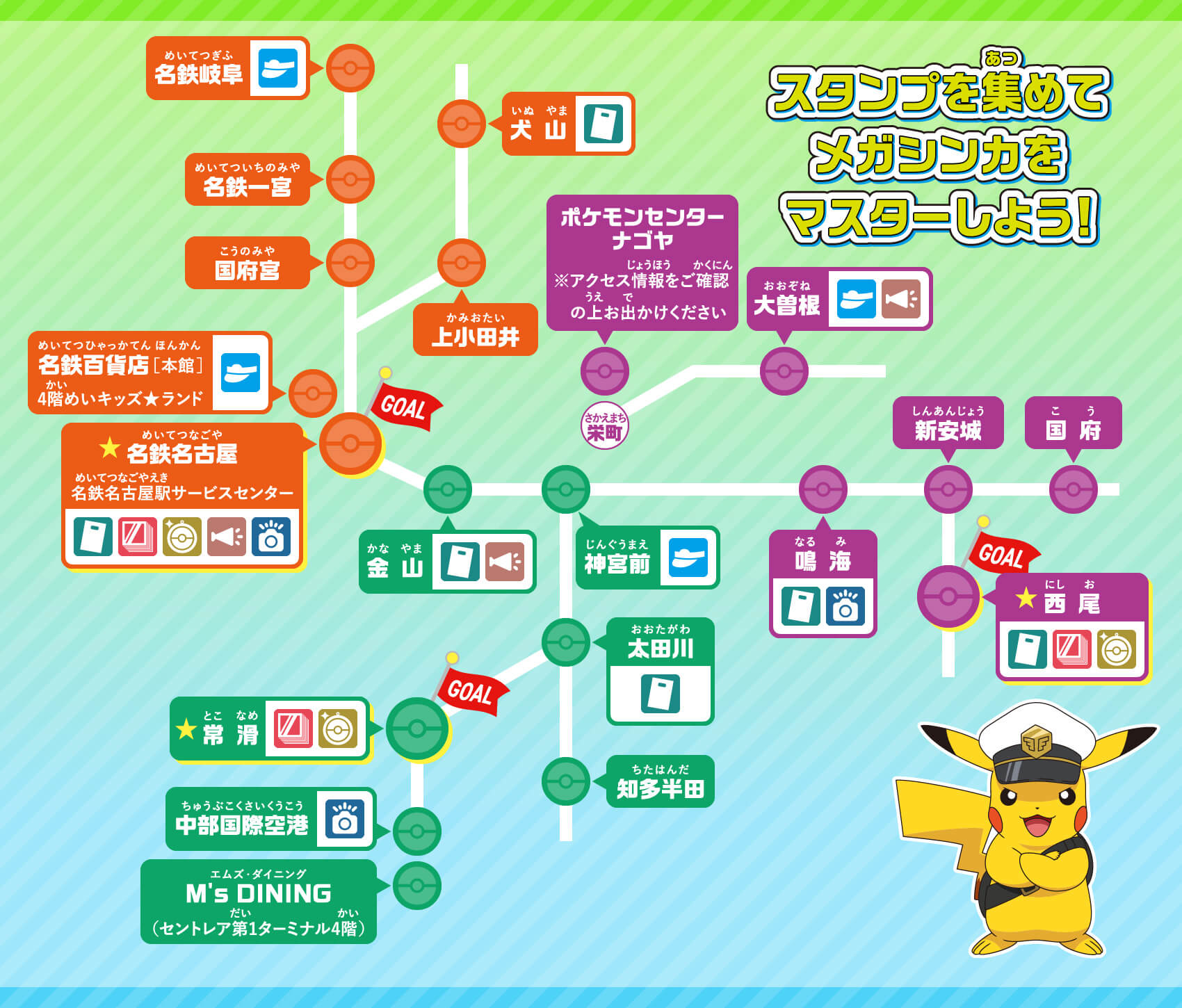 スタンプ設置駅の路線図