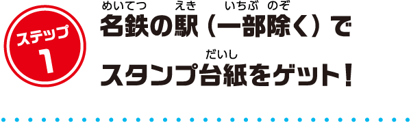 ステップ1：名鉄の駅（一部除く）でスタンプ台紙をゲット！