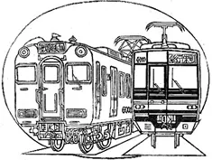 5月5日のせとでん車両の木版画作品