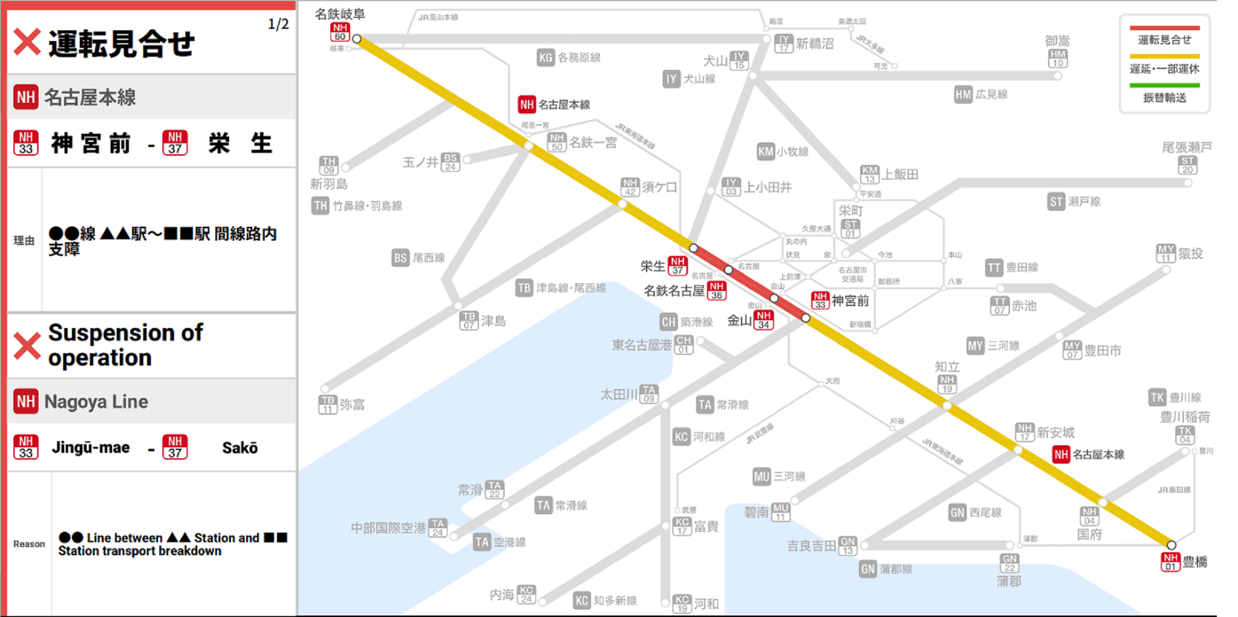 列車運行情報の表示例